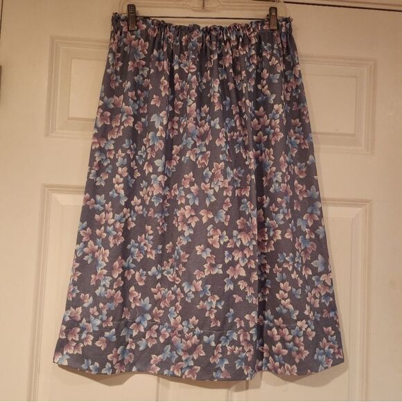 Gray leaf print stretchy midi skirt L - Picture 1 of 4